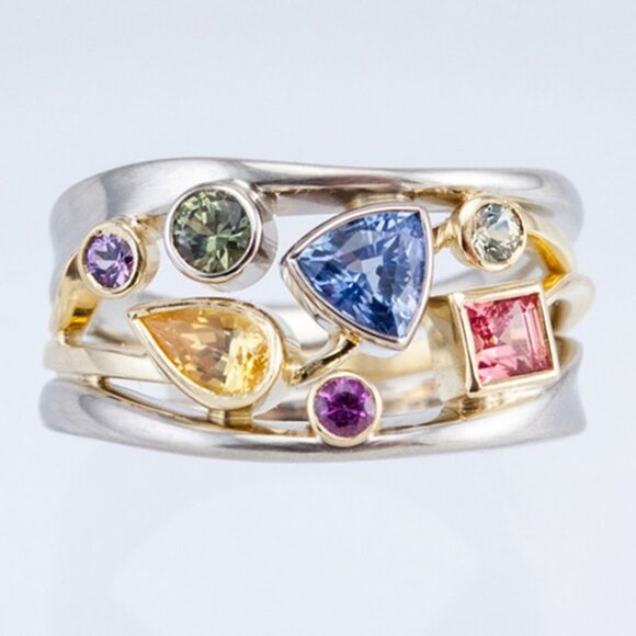 Multicolor Stones Zircon Stackable Cross Fashion Rings for Women, PD217 - Picture 1 of 4